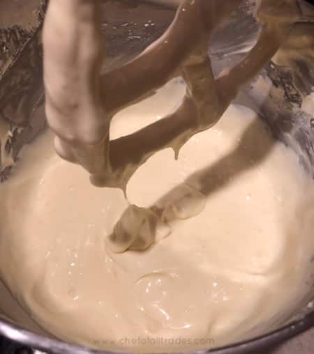 Cheesecake batter in mixing bowl