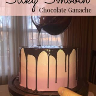 Silky Smooth Chocolate Ganache bring drizzled over a cake