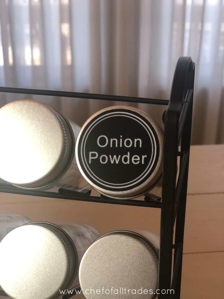 spice jar with label onion powder