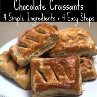 Homemade Chocolate Croissants on a white plate
