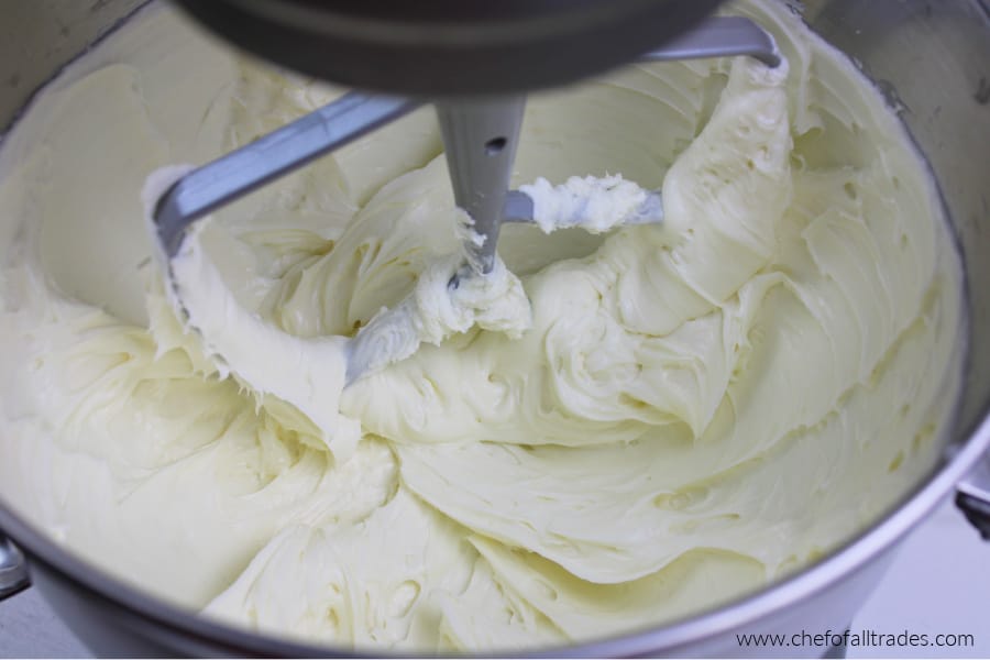 cream cheese and gentle sweet creamed together in a stand mixer