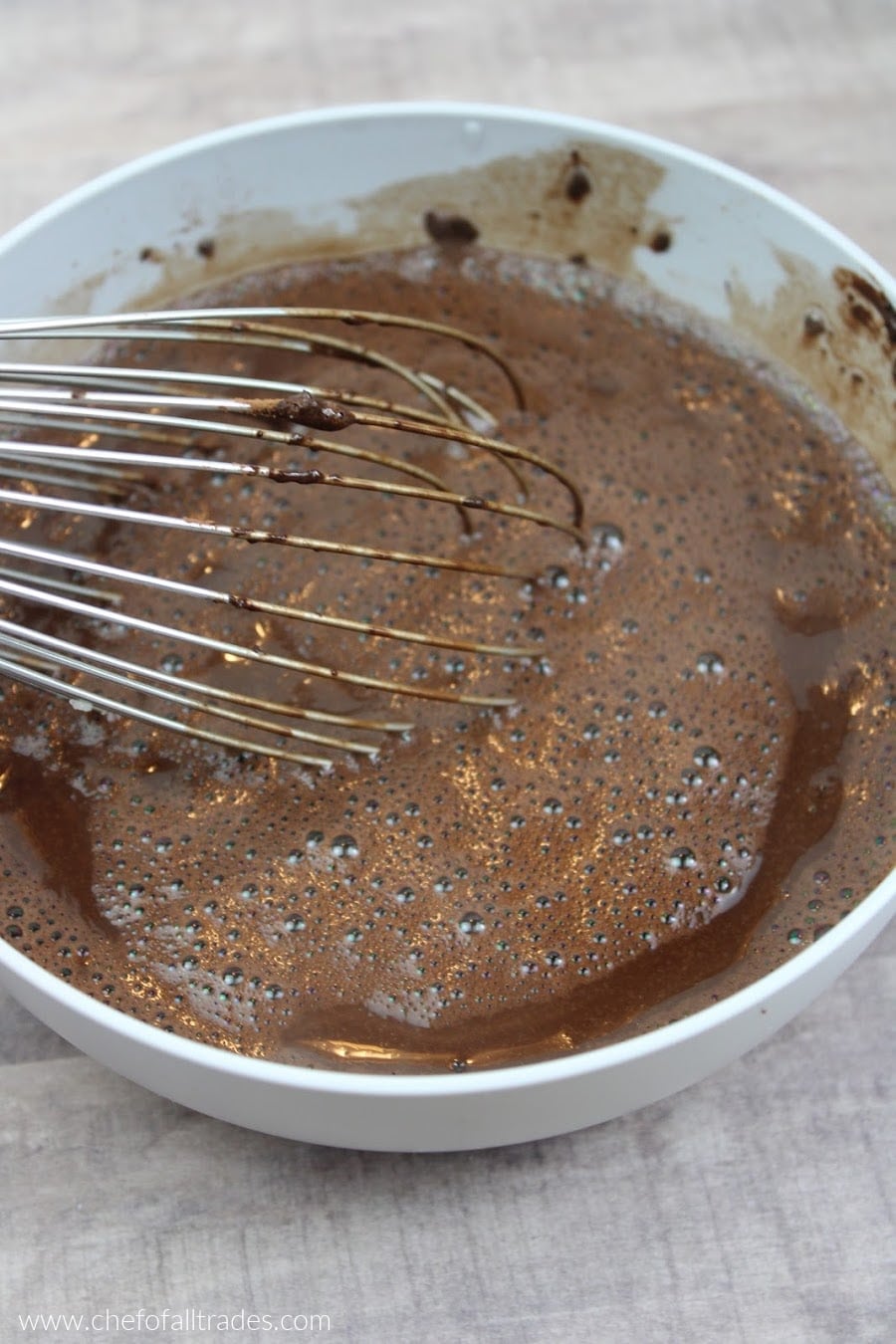 whisking the cocoa and water together