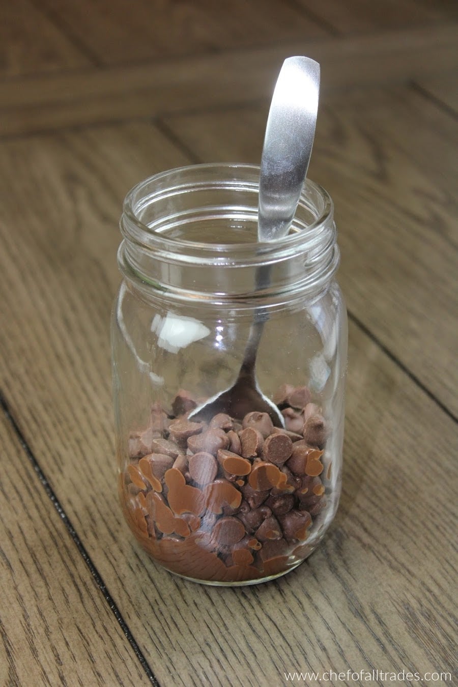 melting chocolate in a glass jar